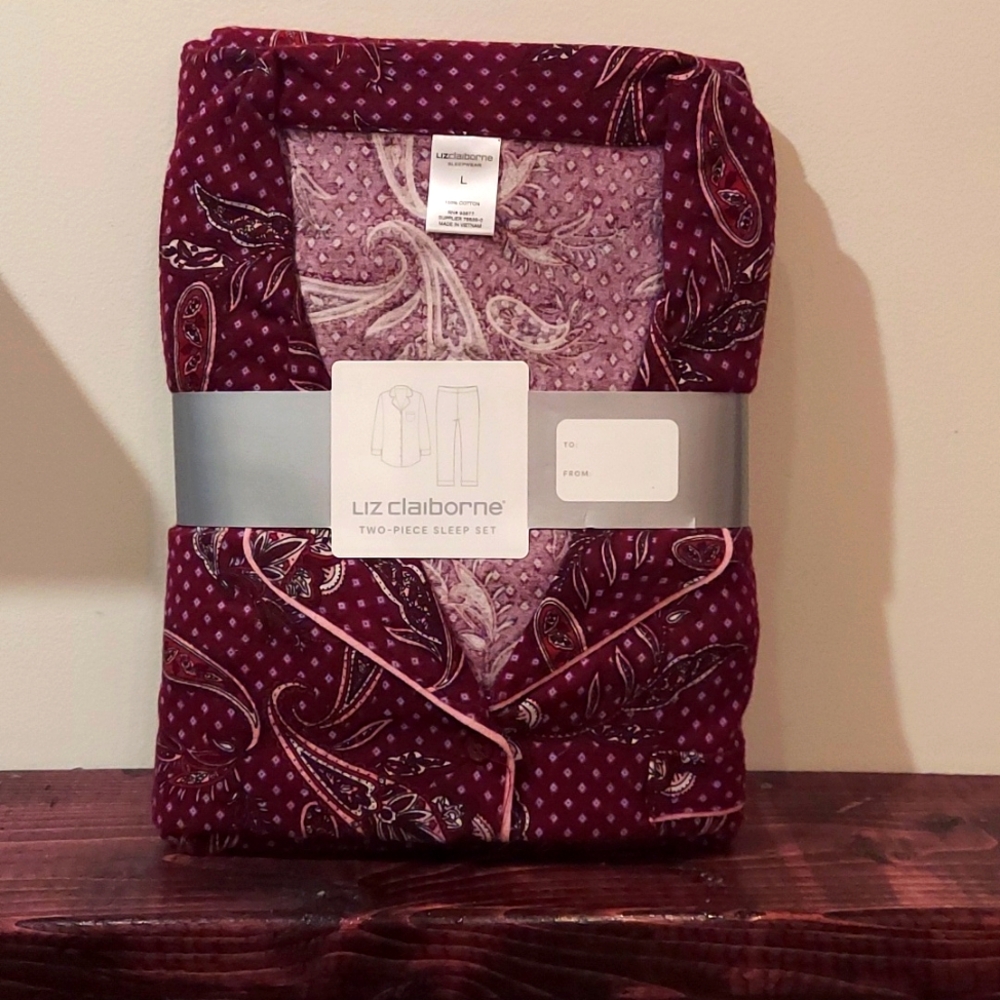 NWT Liz Claiborne Two-Peice Sleep Set Women's Size Large 100% Cotton